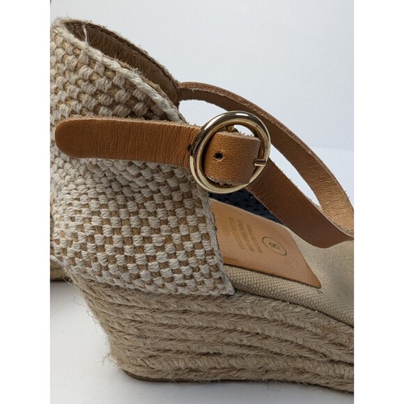 KANNA SPAIN 8 OPEN TOE ESPADRILLE SHOES LEATHER UPPER BLUE TAN WEDGE CUTE! - Picture 4 of 9